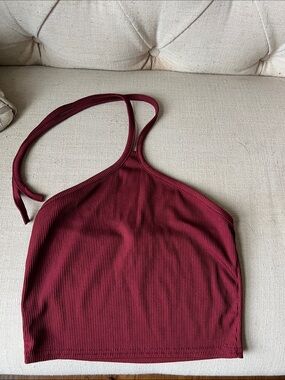 Ribbed One-Shoulder Tank Top - Burgundy